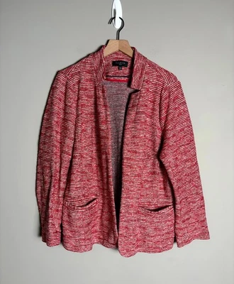 Talbots Red White Tweed Career Preppy Academia Open Front Blazer Jacket Size 18W - Image 1 of 4