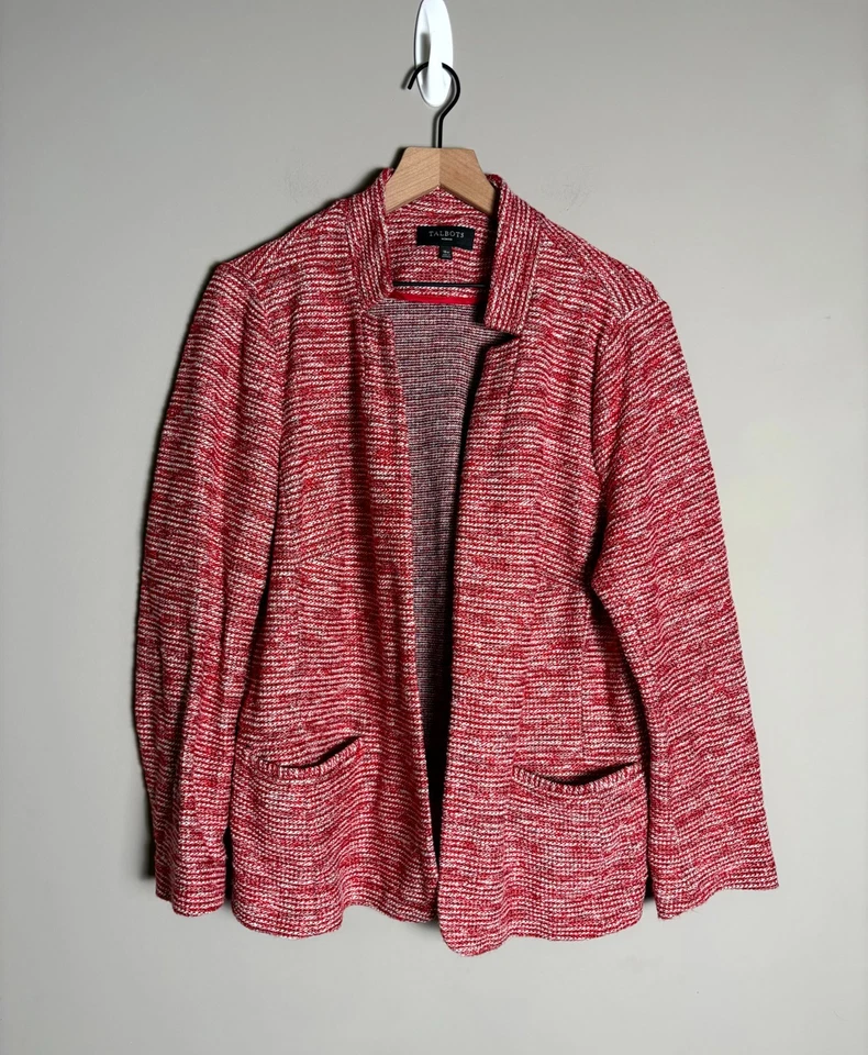 Talbots Red White Tweed Career Preppy Academia Open Front Blazer Jacket Size 18W - Image 1 of 4