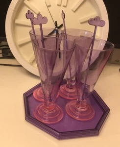 Leonardo  Vintage Gläser Longdrink mit Untersetzer + Tablett Lila  80 - 90er - Bild 1 von 9