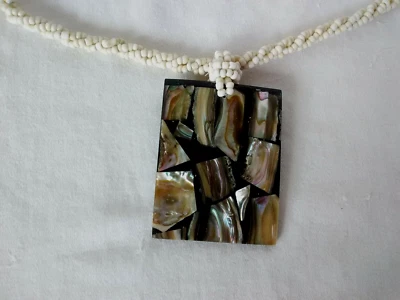 Incrustación de mosaico resina concha marina colgante collar cuentas 19" regalo vendedor de EE. UU. nuevo Foto 1 de 4