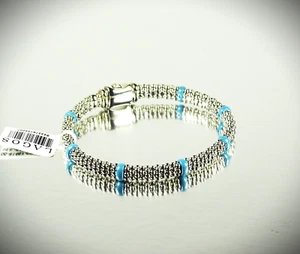 LAGOS Caviar Sterling Silver Ceramic Blue Stations Bangle Bracelet - Picture 1 of 13