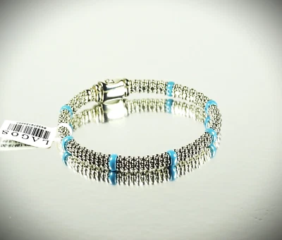 LAGOS Caviar Sterling Silver Ceramic Blue Stations Bangle Bracelet - Image 1 of 4