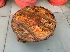 Antique Wooden Hand Carved Floral Painted Rare Coffee Table Bajot 12 x 12 x 8''