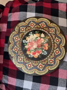 Vintage Art Deco Embossed Round 8 Inch Tin Floral Container Made In Holland (S2) - Picture 1 of 8