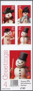 Scott #3687b Snowman Greetings - 37¢ Partial Booklet of 12 Stamps - MNH PC#5 - Picture 1 of 2