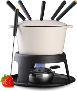 Iron Fondue Pot Set for Chocolate Cheese Swiss Fondue Pot Set, Meat w/ 6 Forks - Picture 1 of 12