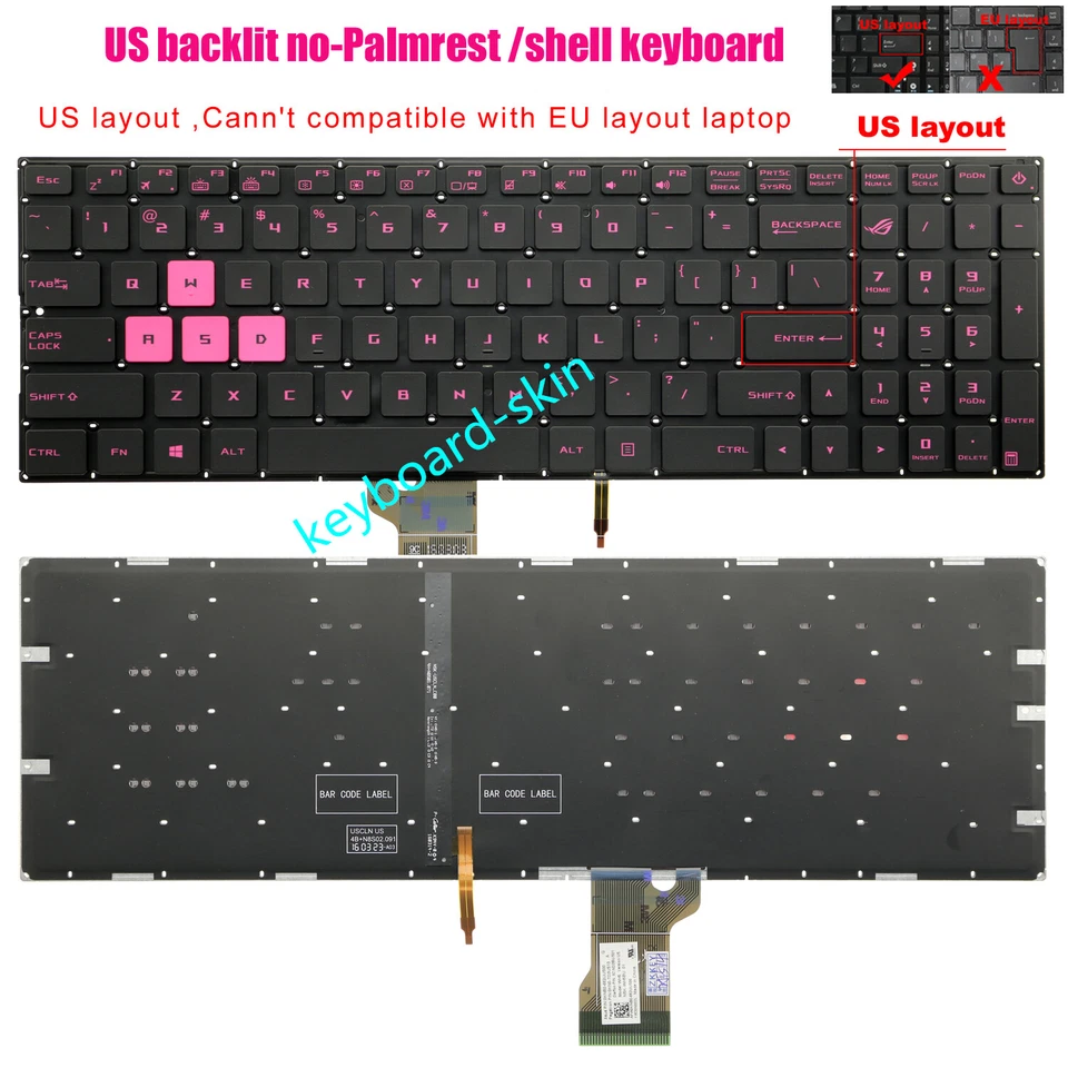 Teclado retroiluminado para ASUS GL702 GL502VM 9Z.N8SBU.C01 9Z.N8SB.C1D 0KN0-TD1US13 EE. UU. Foto 1 de 4