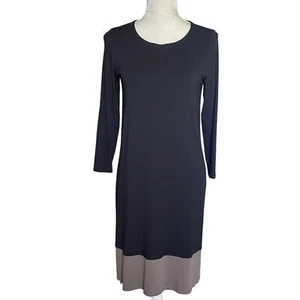 Eileen Fisher Damen Jerseykleid schwarz taupe zweifarbig Gr. XS Viskose dehnbar - Bild 1 von 9