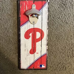 PHILADELPHIA PHILLIES BOTTLE OPENER SIGN 5"X11" HARDBOARD W/ CAST METAL OPENER - Picture 1 of 1