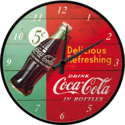 COCA COLA Red & Green 31cm Licensed Metal Glass Wall Clock COKE by Nostalgic Art - Image 1 of 2