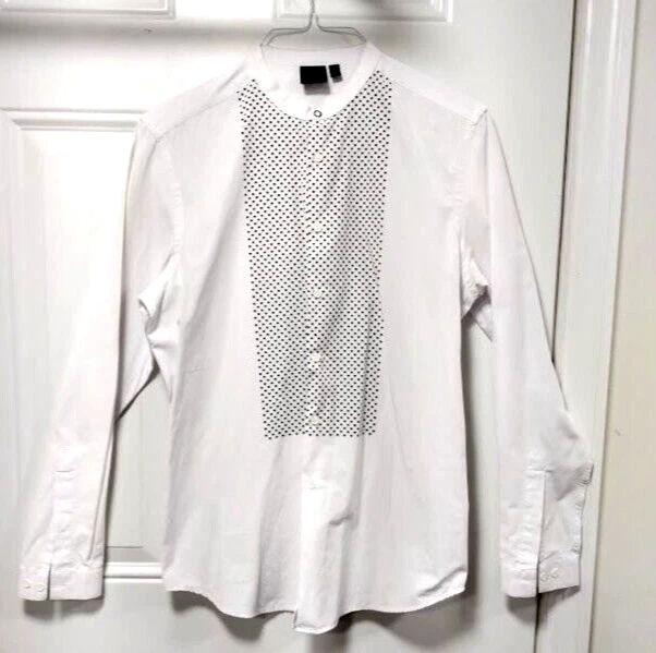 ASOS Long Sleeve Round Neck Polka Dot Print Yolk Shirt White Mens M - Image 1 of 4