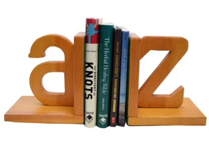 Vintage A to Z Bookends Wooden Artisan Book Ends with Felt Bottoms - Picture 1 of 6