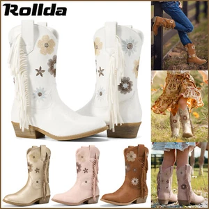 Rollda Girl Western Cowgirl Boot Flower Embroidery Kids Fashion Tassel Rodeo Bot - Picture 1 of 62