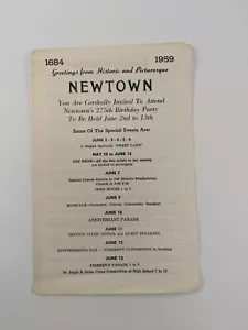 Vintage Werbung 1959 Newtown Pennsylvania 275. Geburtstag Veranstaltungen Flyer Ad - Bild 1 von 3
