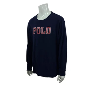 Polo Ralph Lauren L/S T-Shirt Blue Crew-Neck Red White POLO on Front Mens XXL - Picture 1 of 12