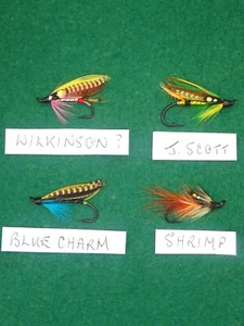 FOUR VINTAGE FULLY DRESSED SALMON FLIES UNUSED STILL IN THEIR ORIGINAL PACKAGES. - Picture 1 of 5