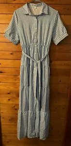 Made With Love Women Blue White Striped Garden Summer Button up Sun Dress M -NEW - Picture 1 of 5
