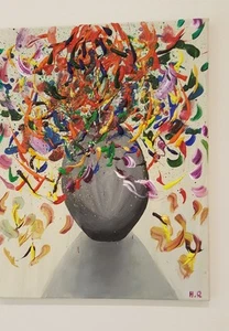 ORIGINAL VASE WITH COLOR DESIGHN ACRYLIC CANVAS SIGNED PAINTING SIZE 20"x16" - Picture 1 of 8