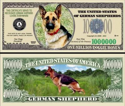 German Shepherd Dog Million Dollar Play Funny Money Novelty Note T + FREE SLEEVE