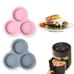 Reusable Air Fryer Egg Mold Non-Stick Air Fryer Baking Pan 3 Cavity Silicone - Picture 1 of 32