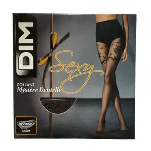 342X01 DIM DD04J0 Lace Mystery Control Top Pantyhose 1/2 Black - Picture 1 of 2