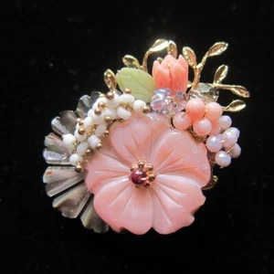 Sea Shells Conch 2 Way Brooch Pendant Necklace Crystal Beads Flora Flower Theme - Bild 1 von 5