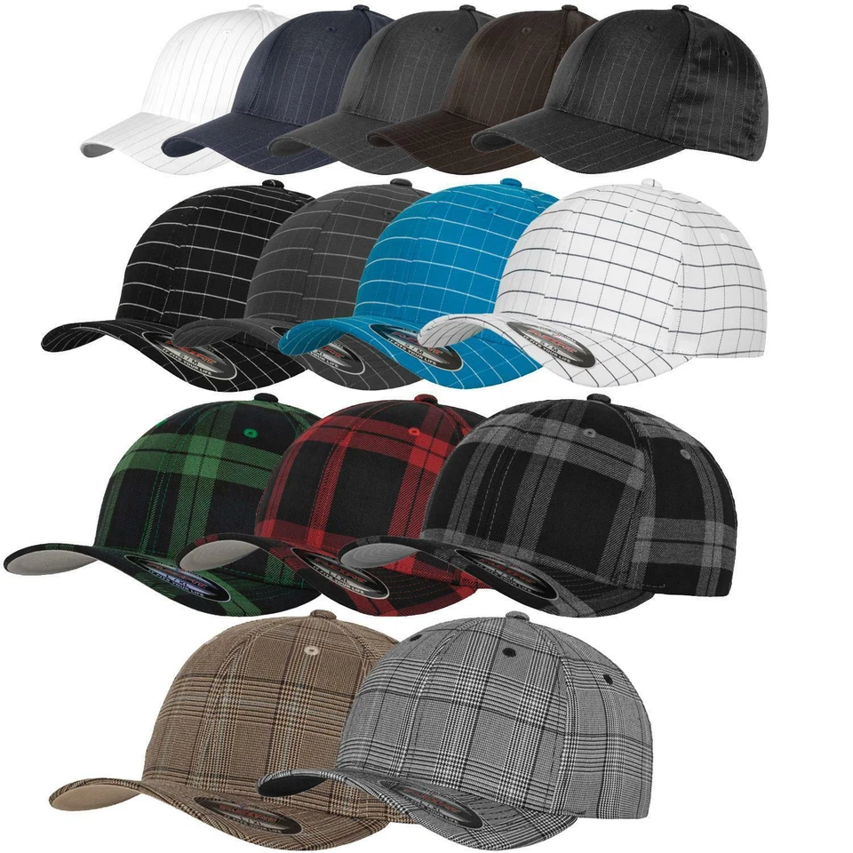 FLEXFIT Caps Pinstipe, Glen + Square Check, Tartan Plaid 15 Farben 2 Größen