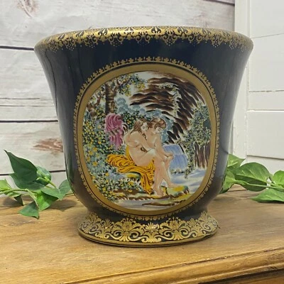 Jarrón oriental maceta jardinera china negro dorado jardín del Edén desnudos Foto 1 de 4