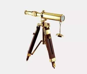 Maritime Nautical Polished Brass Telescope With Wooden Tripod Stand Desk Decor - Picture 1 of 5