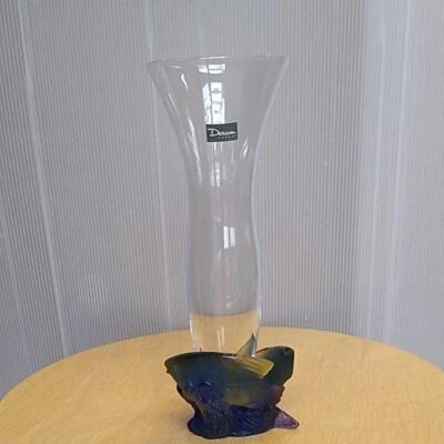 Figurine poisson bleu clair verre art Pate de Verre vase fleur Daum avec boite - Photo 1/4