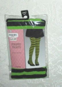 Child M/L to 85 lbs. Age 6+ Striped Green and Black Costume Tights ONE PAIR - Picture 1 of 4