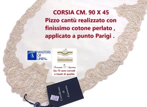 Läufer Mittelstreifen, Leinen Handstickerei Spitze Tombolo Gesang cm. 90 x 45 - Bild 1 von 12