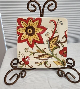 1 Pier 1 Imports Carynthum Earthenware Square LUNCH/SALAD Plate Hand Painted - Picture 1 of 11