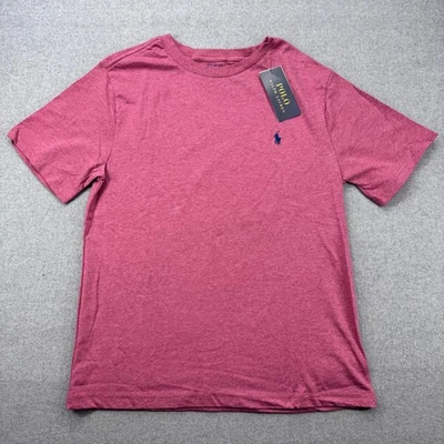 NUEVO Chicos Polo Ralph Lauren Rojo Jaspeado Cuello Redondo Manga Corta Camiseta Talla M 10-12 Foto 1 de 4