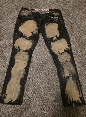 Jeans masculino Red Ape 38 preto bronzeado alvejante motoqueiro jeans stretch pintura desgastada - Imagem 1 de 4