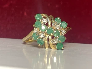 14K GOLD SMARAGDE & DIAMANT RING BYPASS NATÜRLICHER EDELSTEIN SIGNIERT PQ - Bild 1 von 17