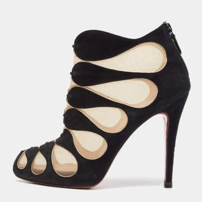 Christian Louboutin BlackBeige Suede And Mesh Circus Cutout Ankle Boots Size 385 - Imagem 1 de 4