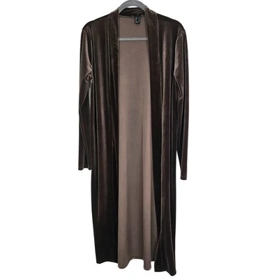 Copied - Forever21 Cardigan Duster Cardigan Sweater Velvet Cardigan M Brown Gray - Image 1 of 4