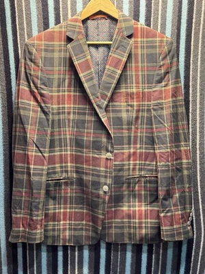 Chaqueta Blazer Tallia Para Hombre Talla 44R Cuadros Rojo Verde Cuadros Cachemira 100% Algodón Foto 1 de 4