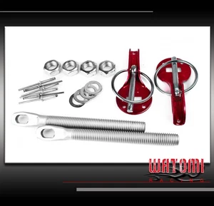 RACING HOOD PINS LOCK KIT RED NEON RAM BRONCO EXPEDITION EXPLORER FOCUS MUSTANG - Foto 1 di 1