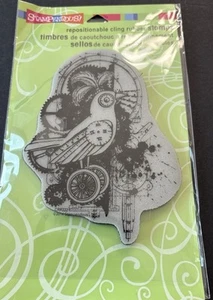 Stampendous Bird Gears Collage New Cling Unmounted Rubber Stamp CRR222 New - Picture 1 of 6