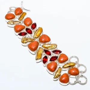 Red Turquoise, Biwa Pearl 925 Sterling Silver Bracelet 7-7.99" TB7510-34 - Picture 1 of 3