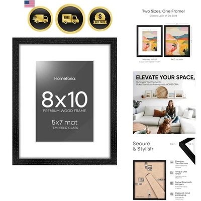 Marco de fotos madera negra 8x10 con tapete para fotos decoración moderna de mesa de pared Foto 1 de 4