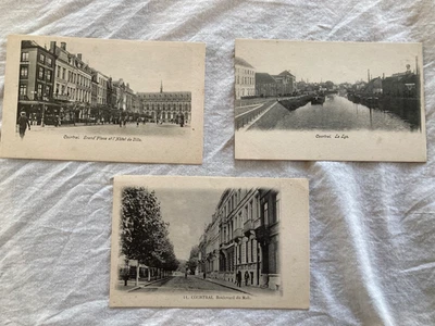 LOT 3 CPA COURTRAI Belgique La Lys, Grand place Hotel de Ville, Bd Midi Animées. - Photo 1/2