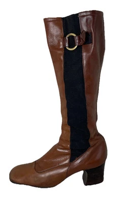 RARE VTG 60s 70s Brown Leather Tall Go Go Boots Carnaby St England Women Sz 6 - Image 1 of 4