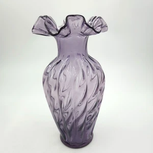 FENTON MULBERRY PLUM SWIRL RUFFLED TOP VASE - GORGEOUS 11" - Picture 1 of 4