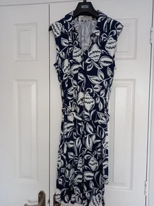 Ladies HOBBS London Summer Dress Size 8UK Navy Blue And White Sleeveless - Picture 1 of 7
