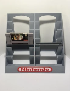 Super Nintendo SNES 12 Sleeved Cartridge Holder Display Stand, 3D Printed Gray - Bild 1 von 7