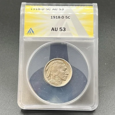 1918 D BUFFALO NICKEL AU53 ANACS 11GXB25 - Image 1 of 4