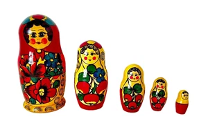 Nesting Dolls Matryoshka Folk Art Toy Hand Painted Wooden 9pcs 7.5" Tall Russian - Picture 1 of 6